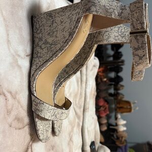 Anne Taylor Womens Neutral Snakeskin-Print Ankle Strap Sandals